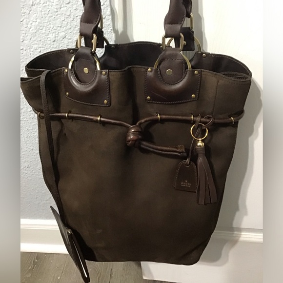 Gucci Suede Leather Bag W/ Attached Pouch - Picture 3 of 16